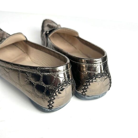 Stuart Weitzman Metallic Croc Embossed Topstitch Moccasin Loafer With Tassel 7,5 - Picture 6 of 16